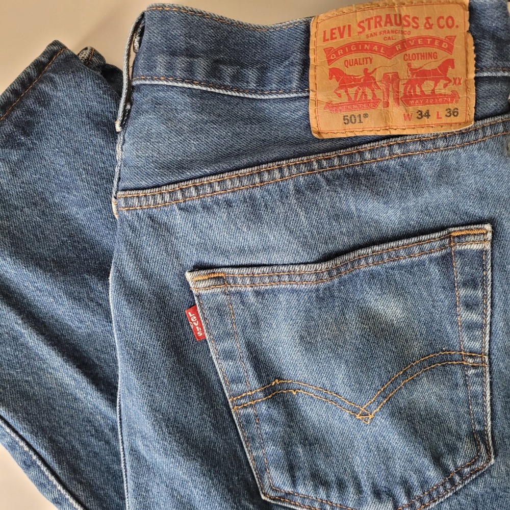 Levis 501 Straight Jeans Mens 34x36 Blue Button Fly Workwear Gorpcore y2k Grunge